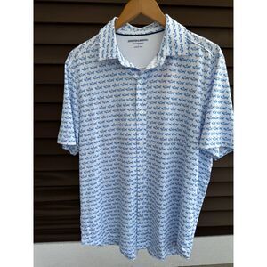 Johnston Murphy Shark Print Performance Shirt Mens Large Stretch Button Up